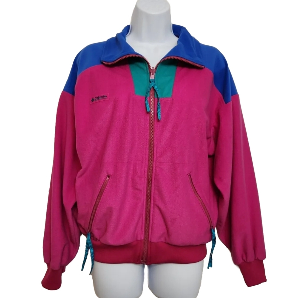 Vintage 80s 90s Colorblock Velour Columbia Jacket